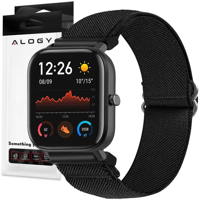Pasek elastyczny Uniwersalny nylonowy Alogy Nylon opaska do zegarka Smartwatcha 20mm czarny