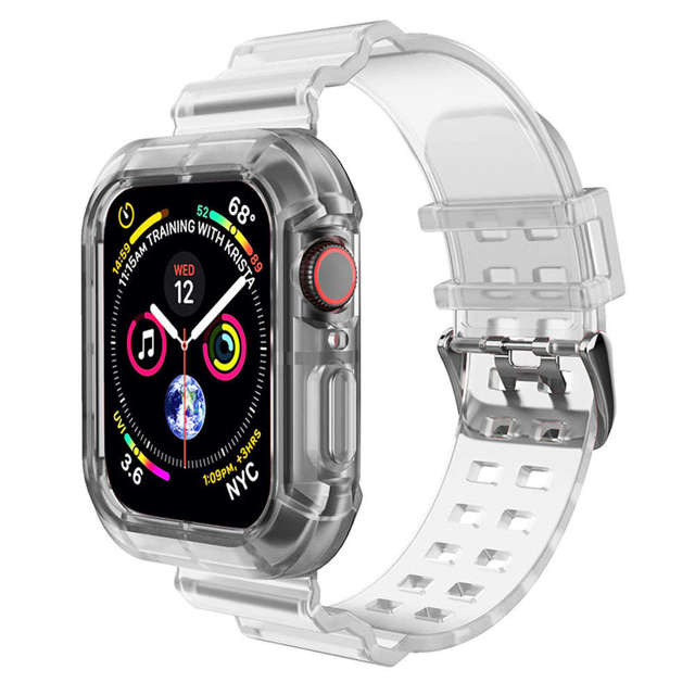 Pasek sportowy silikonowy Opaska Bransoleta z etui do zegarka do Apple Watch 1 2 3 38mm Przezroczysty