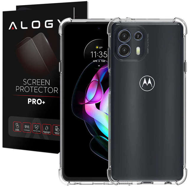 Silikonowe etui pancerne ShockProof Alogy do Motorola Moto Edge 20 Lite Przezroczyste + Szkło