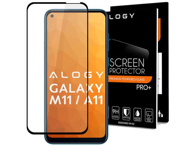 Szkło Alogy Full Glue case friendly do Samsung Galaxy M11/ A11 Czarne