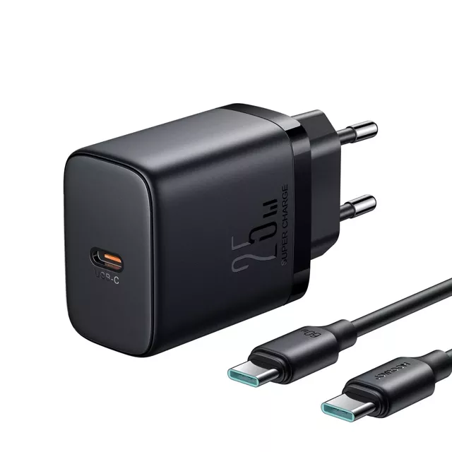 Szybka ładowarka Joyroom do 25W + Kabel USB-C / USB-C 1m - Czarna