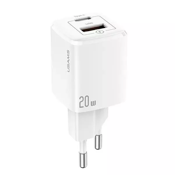 USAMS Ładowarka sieciowa 1x USB-C + 1x USB T37 20W (only head) Super SI PD3.0 + QC3.0 Fast Charging biały/white CC128TC02 (US-CC128)