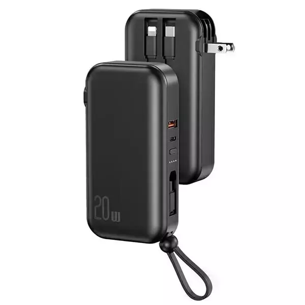 USAMS Powerbank PB63 3in1 10000mAh 20W Quick Charge US+EU Plug + Cables USB-C/Lightning/MicroUSB czarny/black 10KCD17201 (US-CD172)