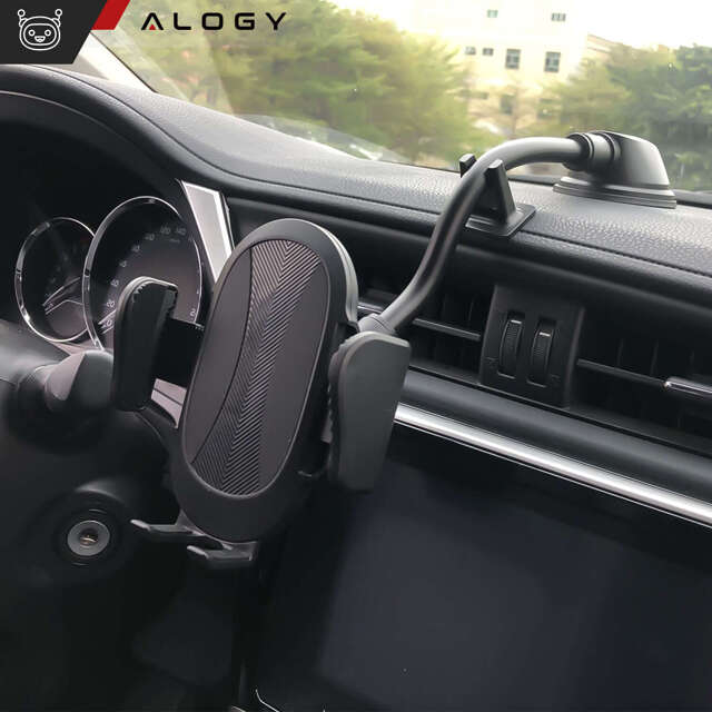 Uchwyt samochodowy do telefonu na szybę kokpit deskę do auta na telefon  7.9 z długim ramieniem Alogy Czarny