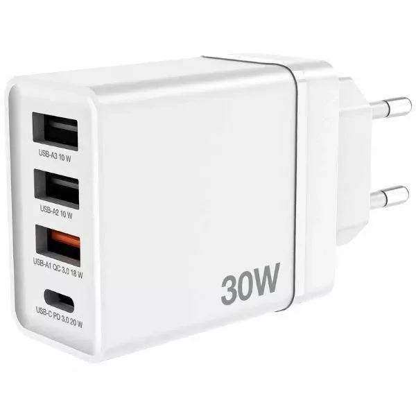 Verbatim Ładowarka sieciowa 30W 3xUSB-A/ USB-C PD 3.0 Biała