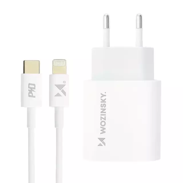 Wozinsky szybka ładowarka sieciowa EU USB Typ C Power Delivery 20W + kabel przewód USB Typ C / Lightning 1m biały