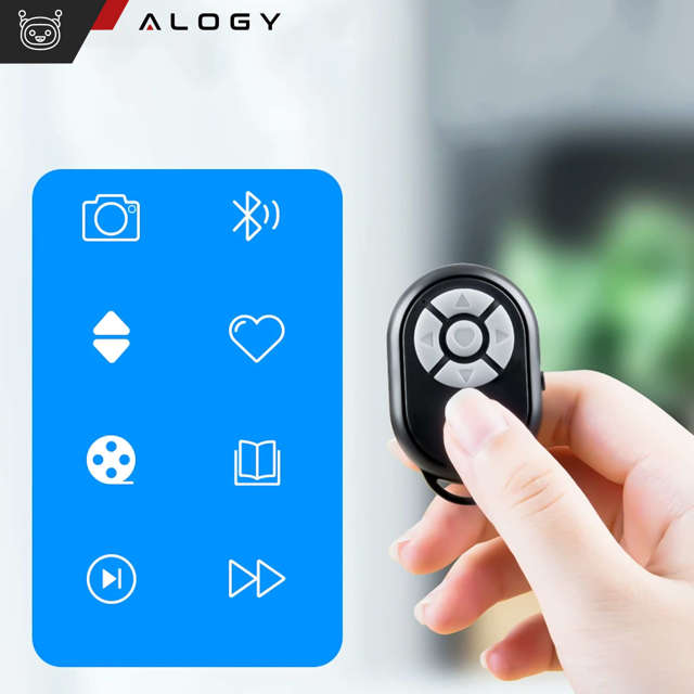 Zdalny kontroler Pilot Bluetooth do sterowania telefonem, robienia zdjęć, nagrań, przewijania Alogy Czarny