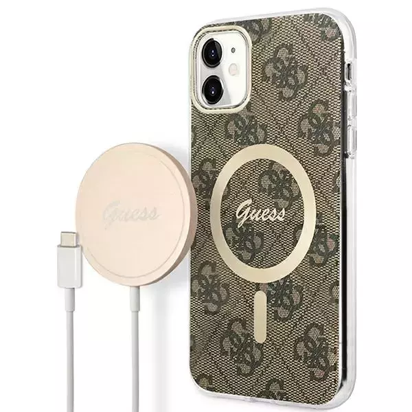 Zestaw Guess GUBPN61H4EACSW Case+Charger iPhone 11 6,1" hard case 4G MagSafe Print brązowy/brown 