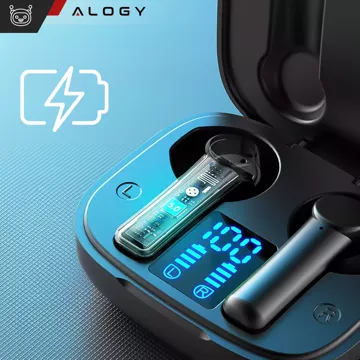  Słuchawki bezprzewodowe Alogy TWS Bluetooth 5.0 LED z etui ładującym IPX5 PowerBank USB-C Czarne