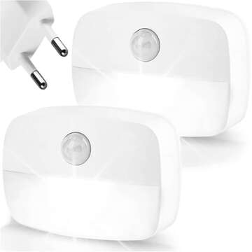 2x Lampka nocna LED z czujnikiem ruchu do gniazdka EU 3 barwy światła Alogy Night Light Biała