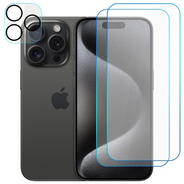 2x Szkło hartowane na ekran + szkło na obiektyw do Apple iPhone 15 Pro zestaw szkieł ochronnych Clear Set