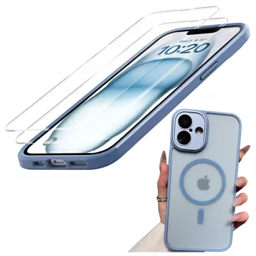 3w1 Zestaw Etui Hybrydowe + 2x Szkło hartowane do Apple iPhone 16 obudowa ochronna Hybrydowe MagSafe z ochroną obiektywu case na telefon Alogy 3in1 Case Pack Sky Blue Niebieskie