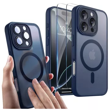 3w1 Zestaw Etui Hybrydowe + Szkło do Apple iPhone 16 Pro obudowa ochronna Hybrydowe MagSafe z ochroną obiektywu case + 2x Szkło hartowane ochronne na telefon Alogy 3in1 Case Pack Navy Blue Granatowe