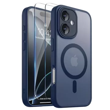 3w1 Zestaw Etui Hybrydowe + Szkło hartowane do Apple iPhone 16 obudowa ochronna Hybrydowe MagSafe z ochroną obiektywu case na telefon Alogy 3in1 Case Pack Granatowe