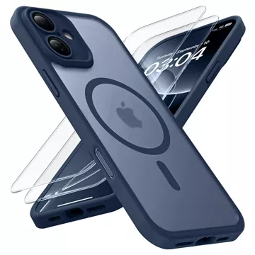 3w1 Zestaw Etui Hybrydowe + Szkło hartowane do Apple iPhone 16 obudowa ochronna Hybrydowe MagSafe z ochroną obiektywu case na telefon Alogy 3in1 Case Pack Granatowe