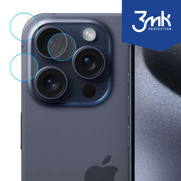 4x Szkło do iPhone 15 Pro Max na obiektyw aparat 3mk Lens Protection hybrydowe osłona zestaw szkieł