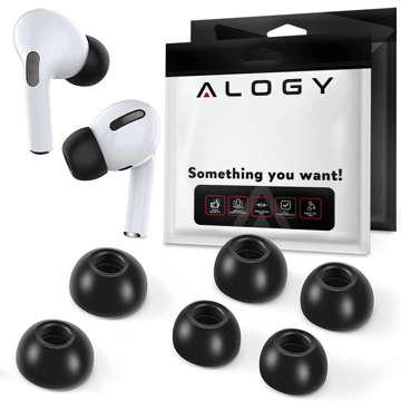 6x Nakładki silikonowe zapamiętujące Alogy S M L do Apple AirPods Pro czarne