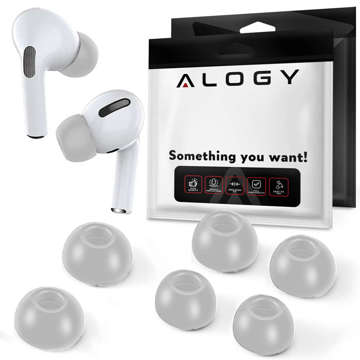 6x Nakładki silikonowe zapamiętujące Alogy S M L do Apple AirPods Pro szare