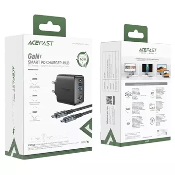 Acefast 2w1 ładowarka sieciowa GaN 65W USB Typ C / USB, adapter przejściówka HDMI 4K@60Hz (zestaw z kablem) czarny (A17 black)