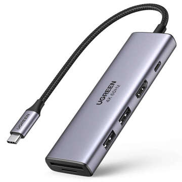 Adapter 5w1 UGREEN CM511, Hub USB-C do 2x USB,HDMI, USB-C, TF/SD (szary)