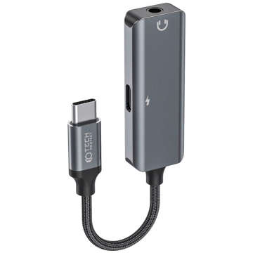 Adapter USB-C do Mini Jack 3.5mm USB-C Type C przejściówka do słuchania muzyki i ładowania Szary