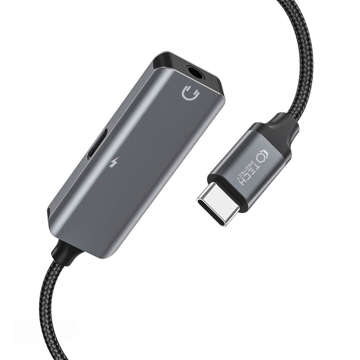 Adapter USB-C do Mini Jack 3.5mm USB-C Type C przejściówka do słuchania muzyki i ładowania Szary