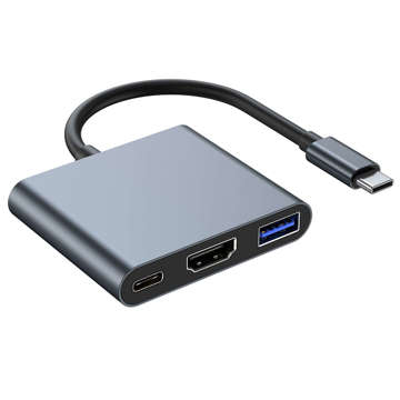 Adapter przejściówka HUB 3w1 USB-C na HDMI USB-A USB-C 4K 60Hz Alogy szary