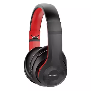 Ausdom bezprzewodowe wokółuszne słuchawki Bluetooth 5.0 ANC (aktywna redukcja szumów) czarno-czerwony (ANC10)