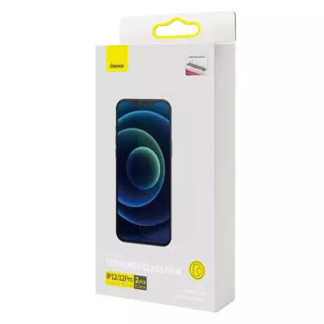 Baseus 2x szkło hartowane do iPhone 12 Pro / iPhone 12 z osłoną na głośnik + pozycjoner (SGBL060702) (case friendly)