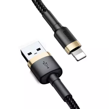 Baseus Cafule Cable wytrzymały nylonowy kabel przewód USB / Lightning QC3.0 2.4A 1M czarno-złoty (CALKLF-BV1)