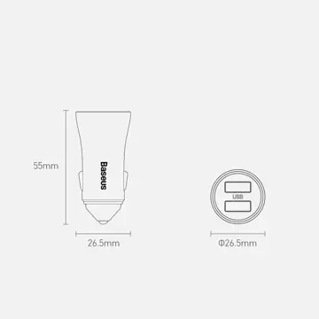 Baseus Golden Contactor Pro szybka ładowarka samochodowa 2x USB 40 W Quick Charge SCP FCP AFC + kabel USB - USB Typ C szary (TZCCJD-A0G)