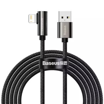 Baseus Legendary kątowy nylonowy kabel przewód USB - Lightning dla graczy 2,4A 2m czarny (CALCS-A01)