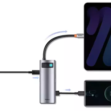 Baseus Metal Gleam Series multifunkcjonalny HUB USB 7w1 Typ C HDMI czytnik kart TF PD szary (WKWG020113) 