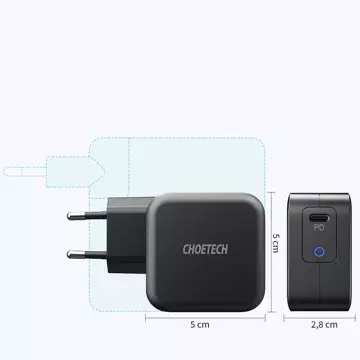 Choetech ładowarka sieciowa GaN USB Typ C 60W Power Delivery + kabel USB Typ C - USB Typ C 1,8m czarny (Q6006)