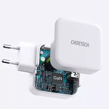 Choetech szybka ładowarka sieciowa GaN USB Typ C PD USB-A QC3.0 65W 3,25A biały (PD8002)