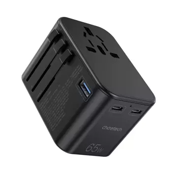 Choetech szybka uniwersalna ładowarka sieciowa podróżna GaN 2 x USB Typ C / USB 65W Power Delivery czarny (PD5009-BK)