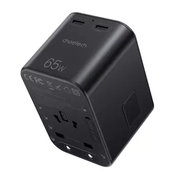 Choetech szybka uniwersalna ładowarka sieciowa podróżna GaN 2 x USB Typ C / USB 65W Power Delivery czarny (PD5009-BK)