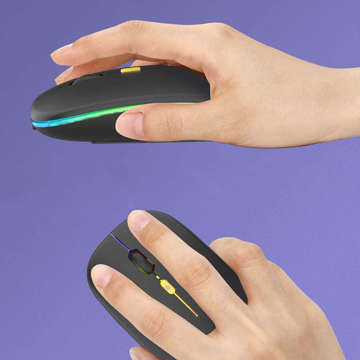 Cicha Myszka slim mysz bezprzewodowa Alogy podświetlana LED RGB do laptopa tabletu Czarna