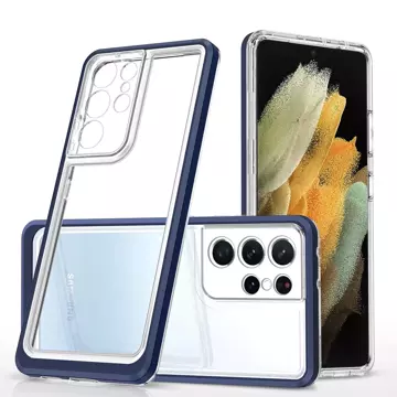 Clear 3in1 etui do Samsung Galaxy S22 Ultra żelowy pokrowiec z ramką niebieski