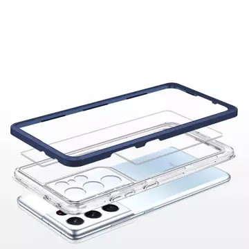 Clear 3in1 etui do Samsung Galaxy S22 Ultra żelowy pokrowiec z ramką niebieski