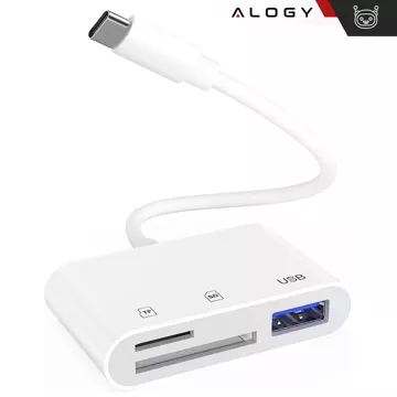 Czytnik kart SD TF USB Alogy adapter z złączem USB-C do Apple iPhone iPad Biały