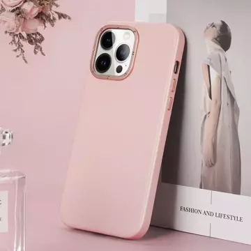 Dux Ducis Grit skórzane etui do iPhone 14 Pro elegancki pokrowiec ze sztucznej skóry (kompatybilne z MagSafe) różowy