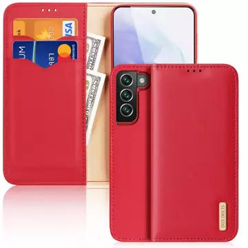 Dux Ducis Hivo skórzane etui z klapką pokrowiec ze skóry naturalnej portfel na karty i dokumenty Samsung Galaxy S22+ (S22 Plus) czerwony