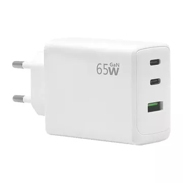 Ecobox Ładowarka Sieciowa USB + 2xTyp-C 65W PD + PPS Biała