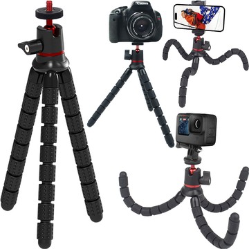 Elastyczny statyw do zdjęć mini tripod giętki na aparat kamerę 1/4" trójnóg Octopus czarny + adapter na statyw