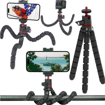 Elastyczny statyw do zdjęć mini tripod giętki na aparat kamerę 1/4" trójnóg Octopus czarny + adapter na statyw