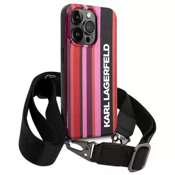 Eti na telefon Karl Lagerfeld KLHCP14XSTSTP do Apple iPhone 14 Pro Max 6,7" hardcase różowy/pink Color Stripes Strap