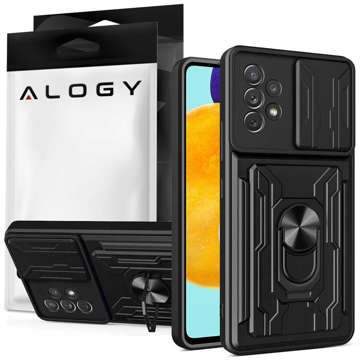 Etui Alogy Camshield Ring Wallet Case z osłonką na aparat i portfelem do Samsung Galaxy A53 Black + Szkło