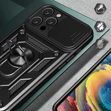 Etui Alogy Camshield Stand Ring z osłonką na aparat do Apple iPhone 14 Pro Max + 2x Szkło