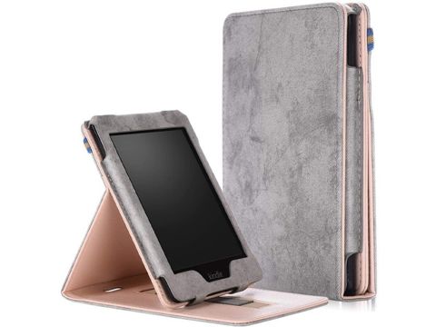 Etui Alogy Slim Leather do Kindle Paperwhite 4 2018/2019 Szare + Folia